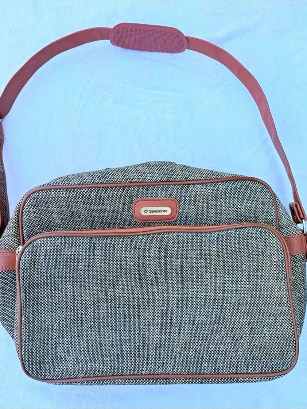 VTG 80s Samsonite Tweed Carry On Travel Shoulder Bag
